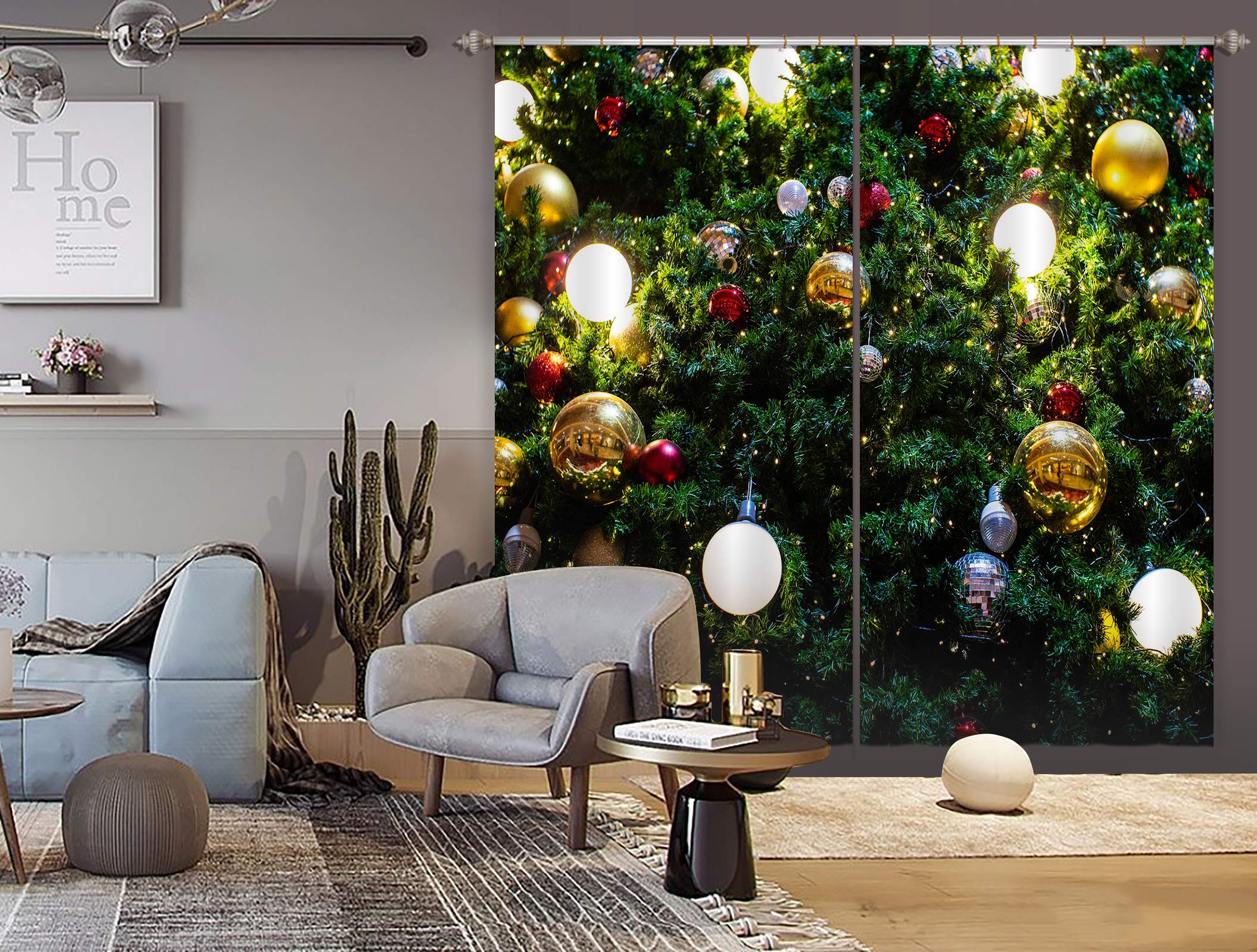 3D Golden Ball 52091 Christmas Curtains Drapes Xmas