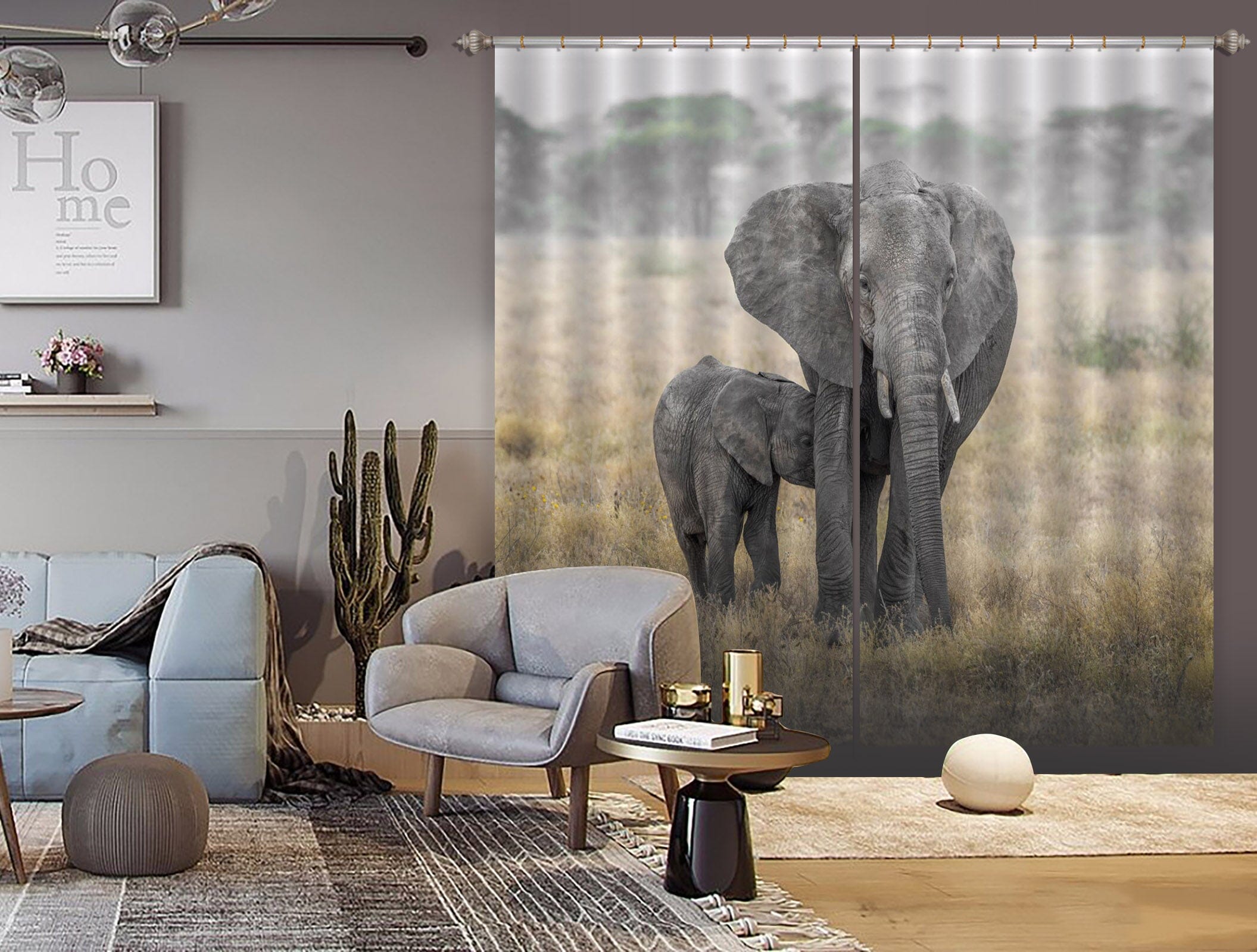 3D Steppe Elephant 114 Marco Carmassi Curtain Curtains Drapes Curtains AJ Creativity Home