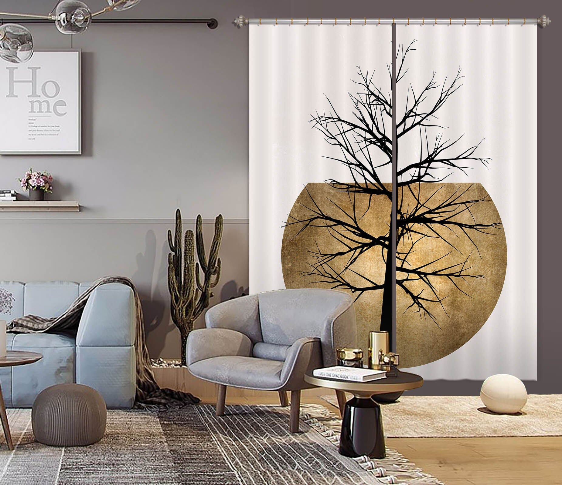 3D Golden Moon Tree 1055 Boris Draschoff Curtain Curtains Drapes Curtains AJ Creativity Home