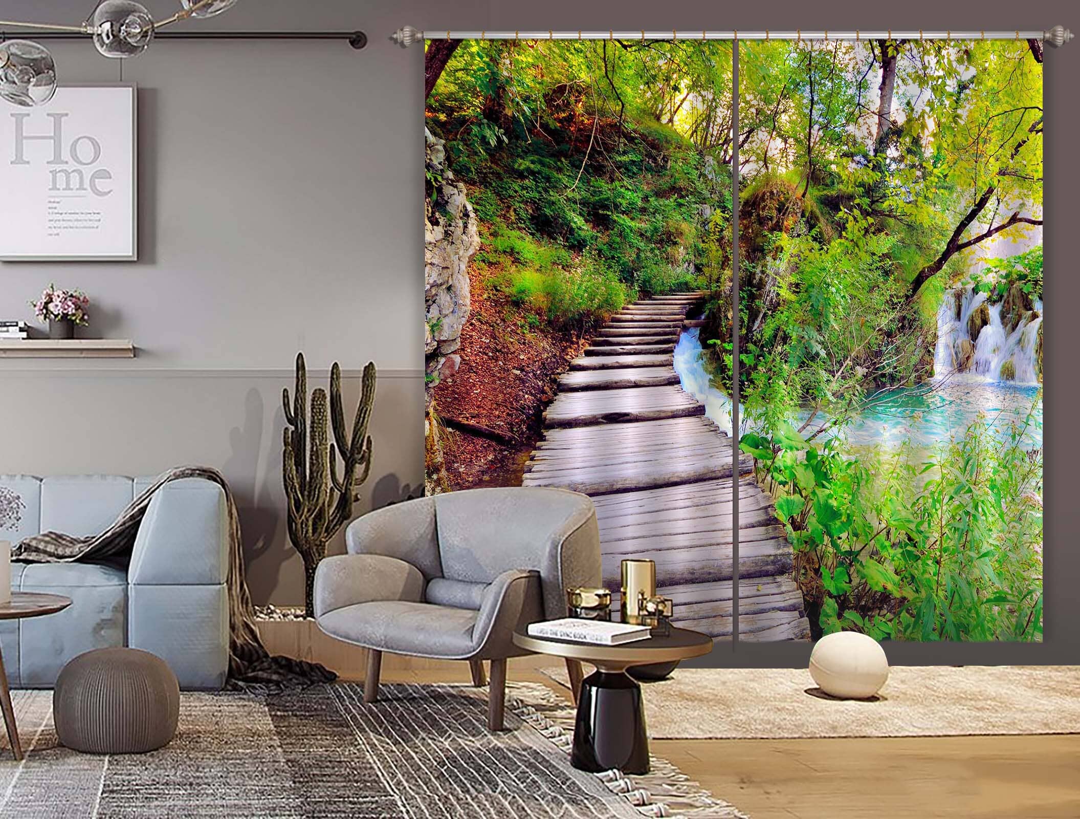 3D Park Wooden Bridge 130 Curtains Drapes Wallpaper AJ Wallpaper