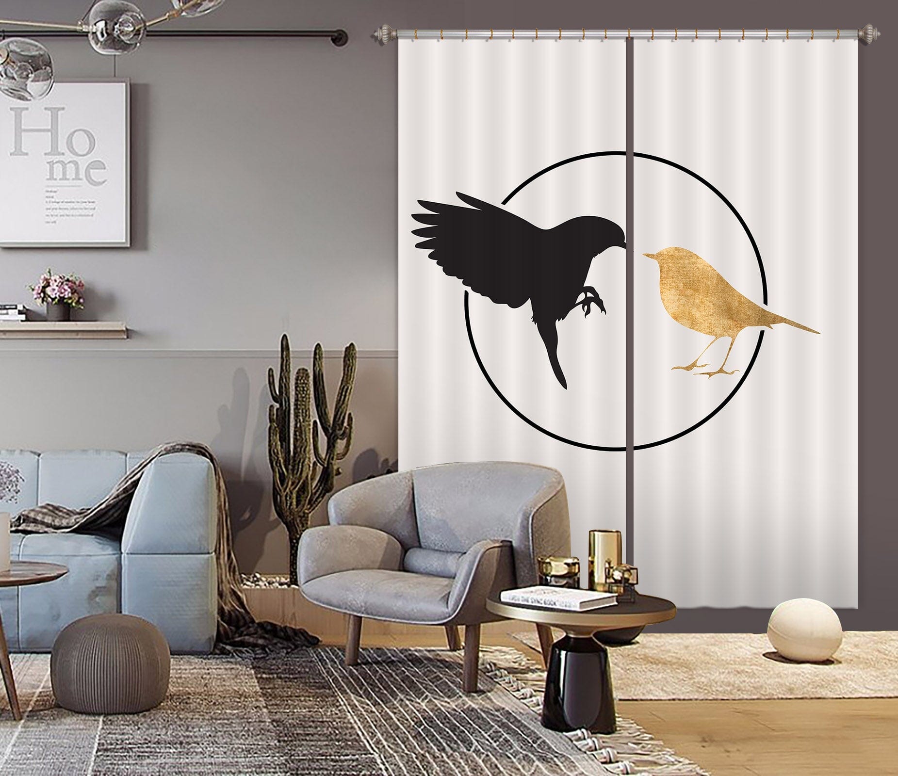 3D Black Bird 1079 Boris Draschoff Curtain Curtains Drapes Curtains AJ Creativity Home