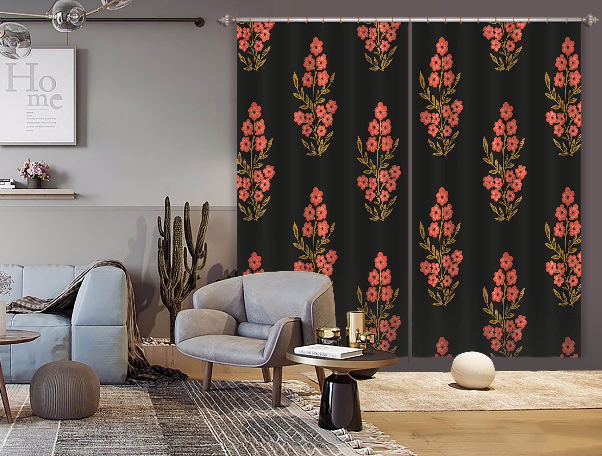 3D Red Flowers Pattern 11148 Kashmira Jayaprakash Curtain Curtains Drapes