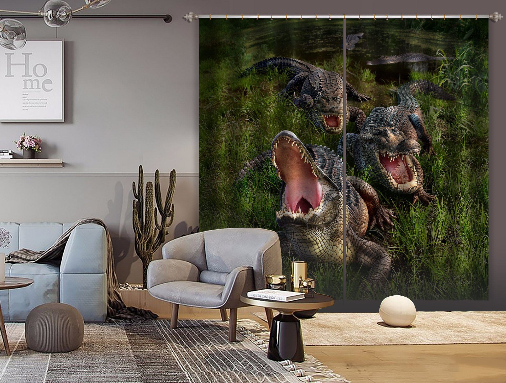 3D Fierce Crocodile 042 Jerry LoFaro Curtain Curtains Drapes Curtains AJ Creativity Home