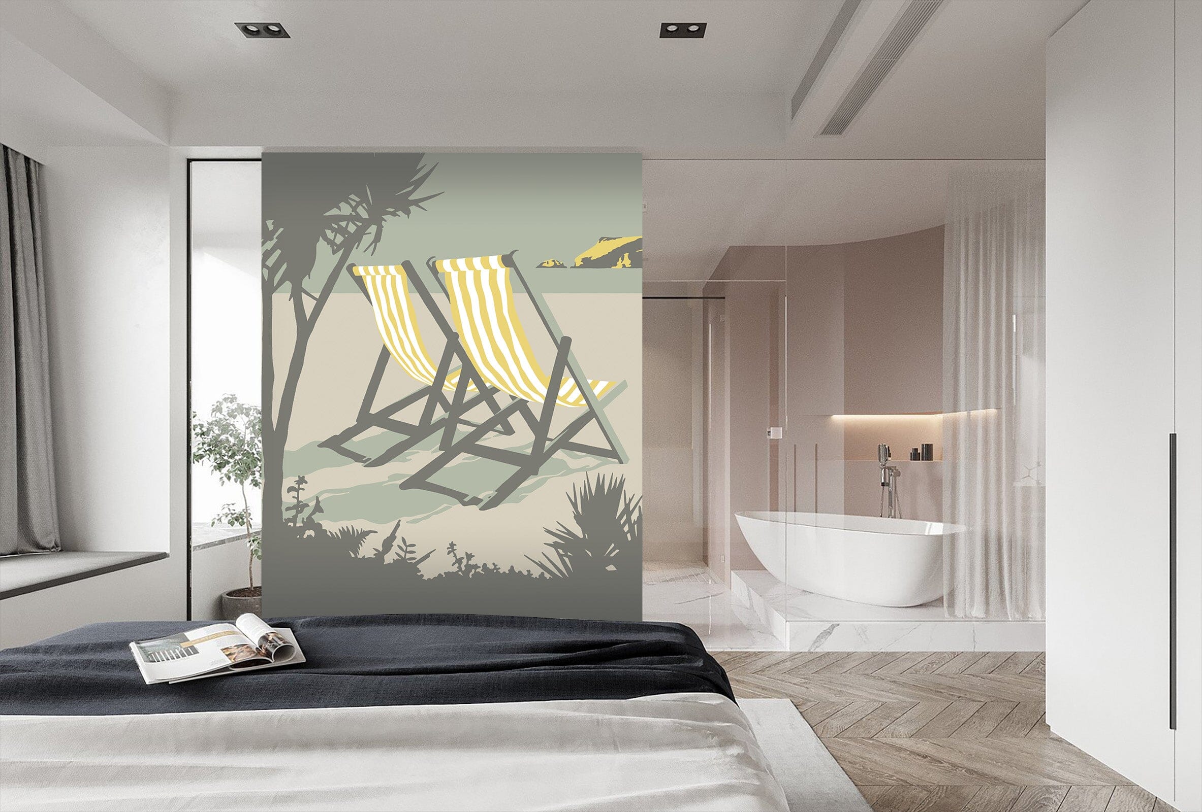 3D Polzeath Deckchairs 1040 Steve Read Wall Mural Wall Murals Wallpaper AJ Wallpaper 2