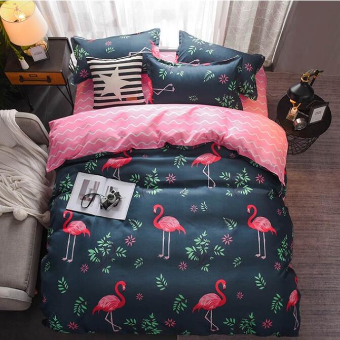 3D Green Leaf Flamingo 7103 Bed Pillowcases Quilt