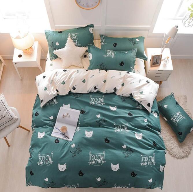 3D Green Cartoon Cat Head 7095 Bed Pillowcases Quilt