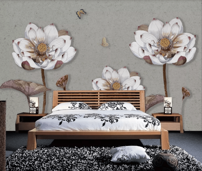 3D Lotus Butterfly WC1050 Wall Murals Wallpaper AJ Wallpaper 2