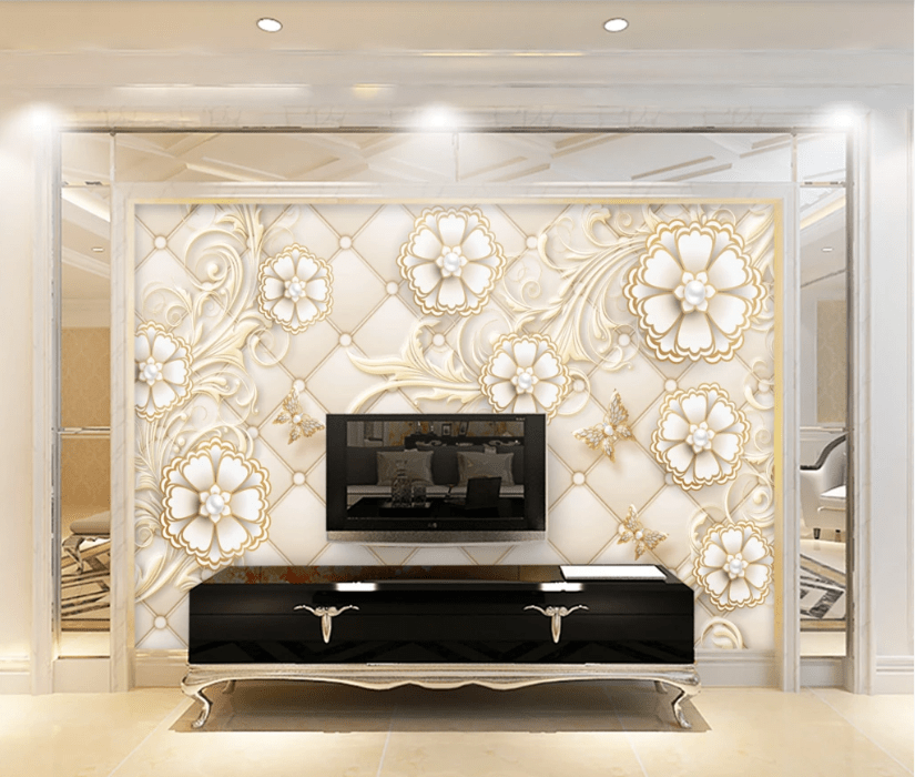 3D White Pearl Flower WC981 Wall Murals Wallpaper AJ Wallpaper 2