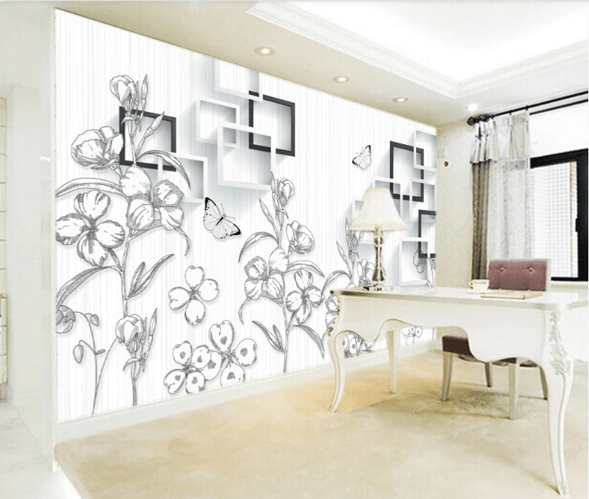 3D Sketch Flower WC971 Wall Murals Wallpaper AJ Wallpaper 2