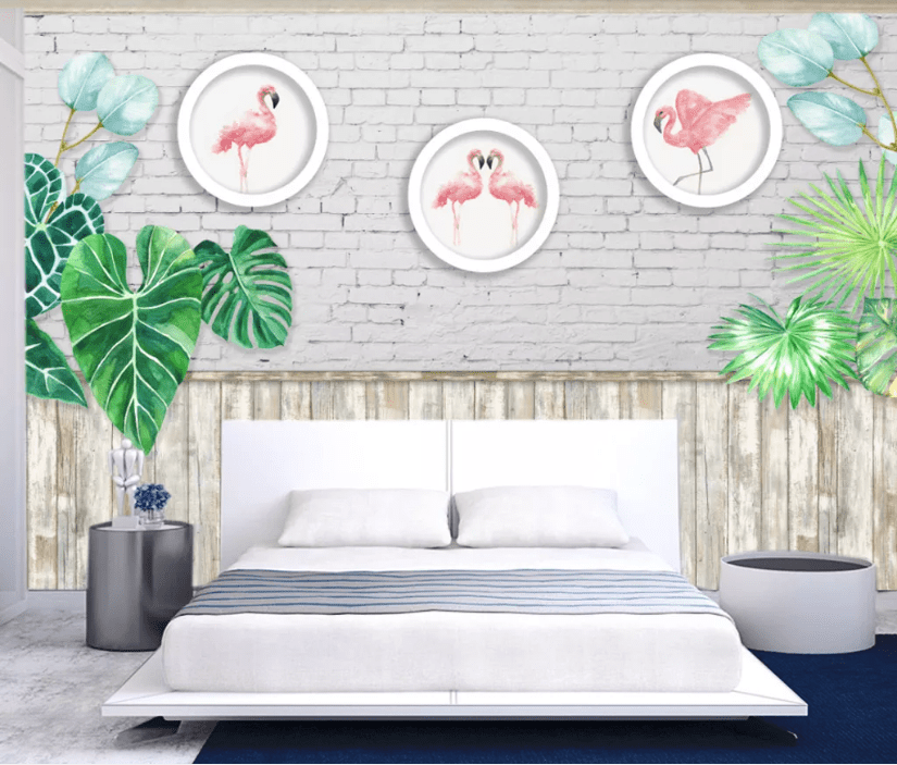 3D Flamingo Plate WC967 Wall Murals Wallpaper AJ Wallpaper 2