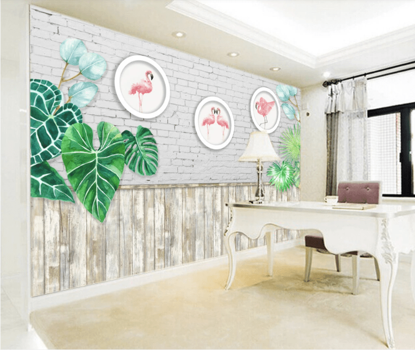 3D Flamingo Plate WC967 Wall Murals Wallpaper AJ Wallpaper 2