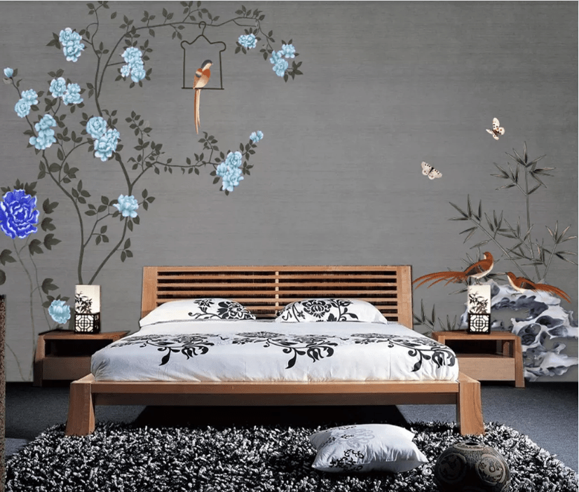 3D Blue Rose Bird WC966 Wall Murals Wallpaper AJ Wallpaper 2