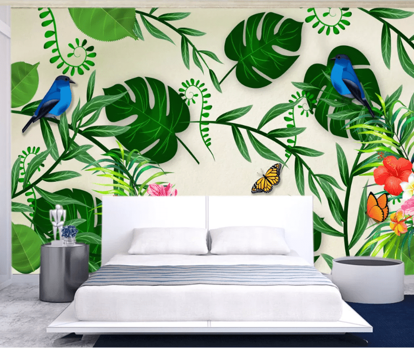 3D Blue Bird Leaf WC818 Wall Murals Wallpaper AJ Wallpaper 2