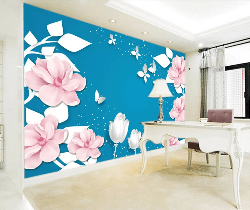 3D White Leaves WC800 Wall Murals Wallpaper AJ Wallpaper 2