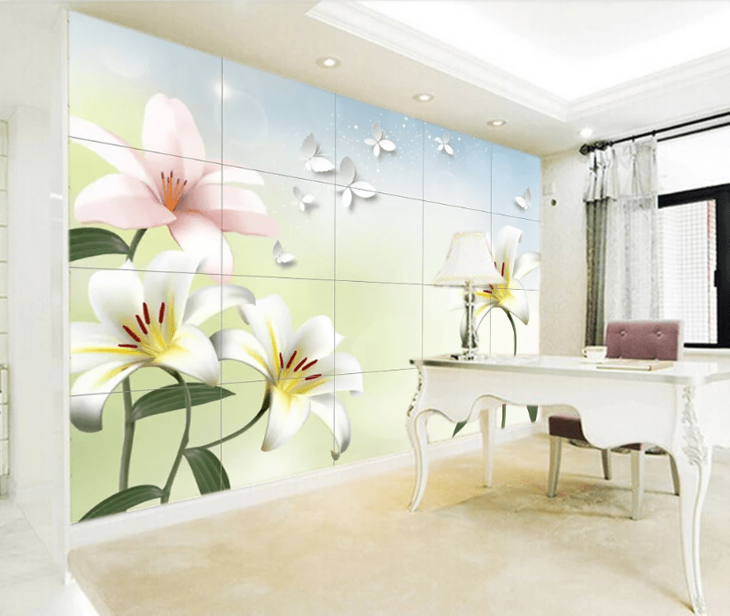 3D Lily Butterfly WC789 Wall Murals Wallpaper AJ Wallpaper 2