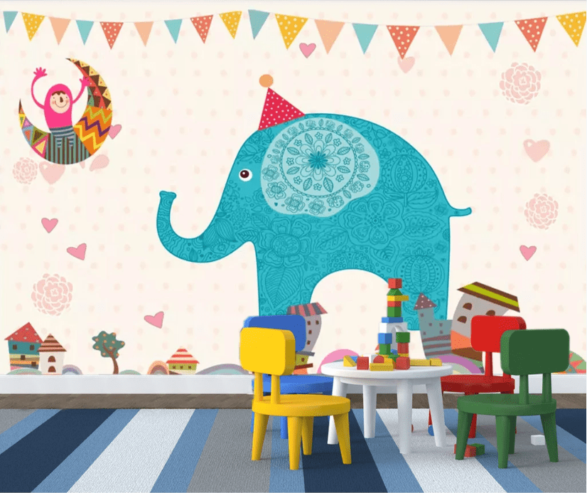 3D Blue Elephant WC753 Wall Murals Wallpaper AJ Wallpaper 2