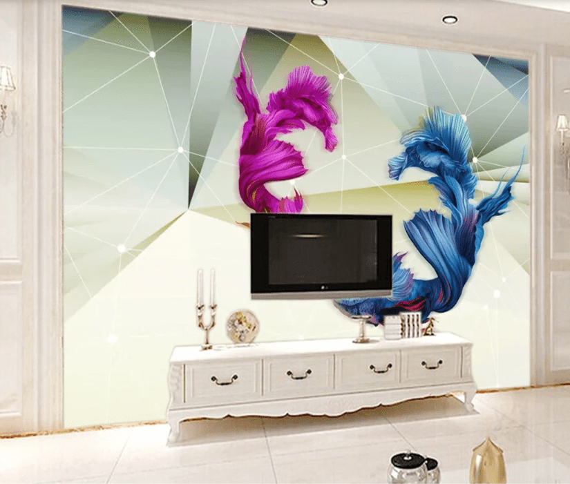 3D Blue Goldfish WC741 Wall Murals Wallpaper AJ Wallpaper 2