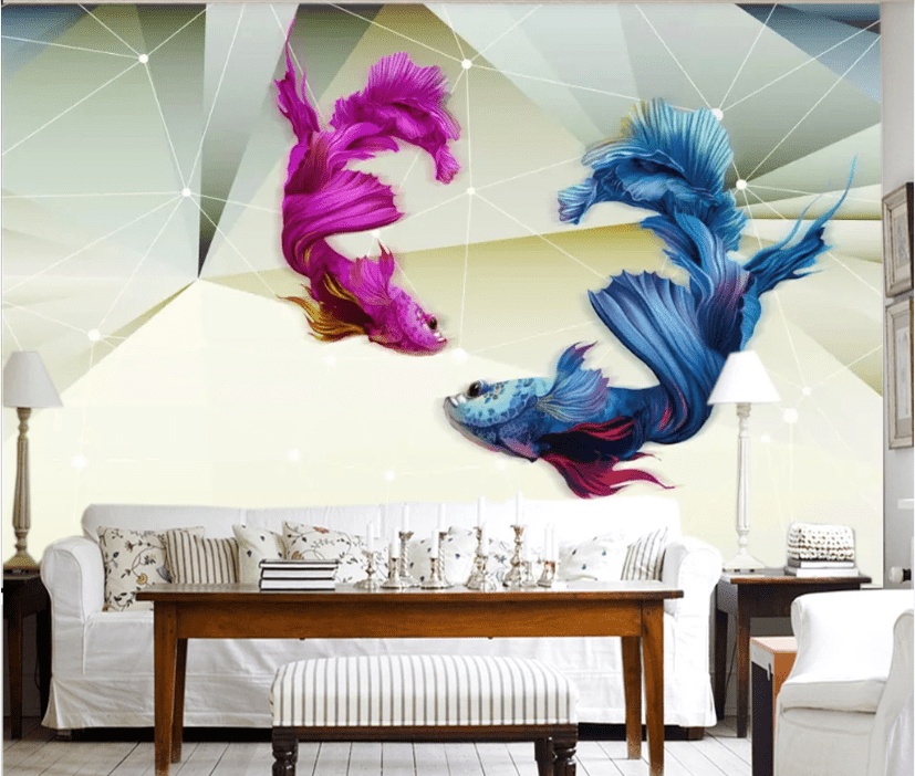 3D Blue Goldfish WC741 Wall Murals Wallpaper AJ Wallpaper 2