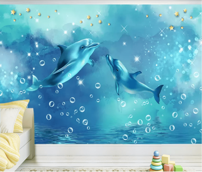 3D Dolphin Bubble WC732 Wall Murals Wallpaper AJ Wallpaper 2