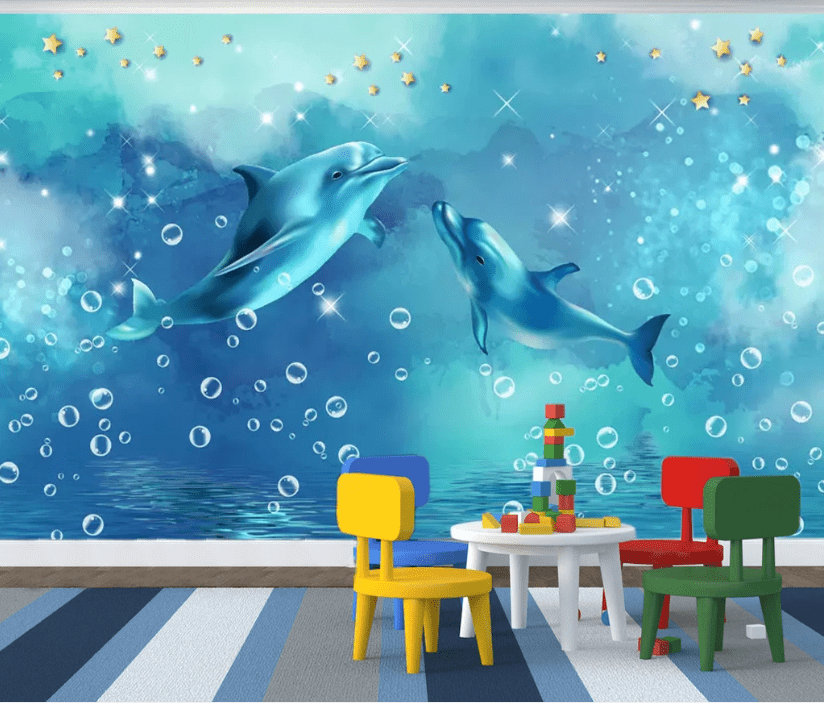 3D Dolphin Bubble WC732 Wall Murals Wallpaper AJ Wallpaper 2