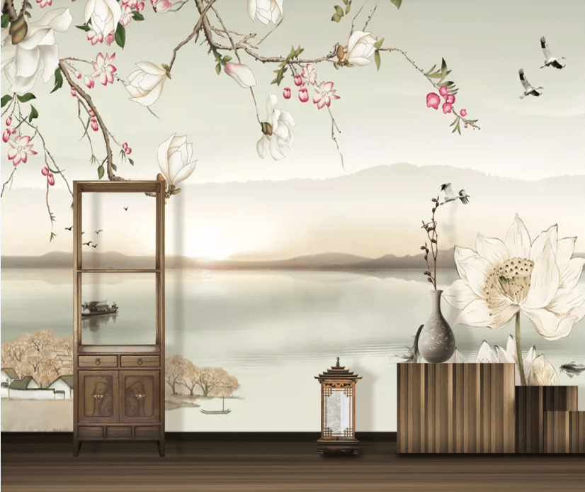 3D Lotus Lake WC718 Wall Murals Wallpaper AJ Wallpaper 2