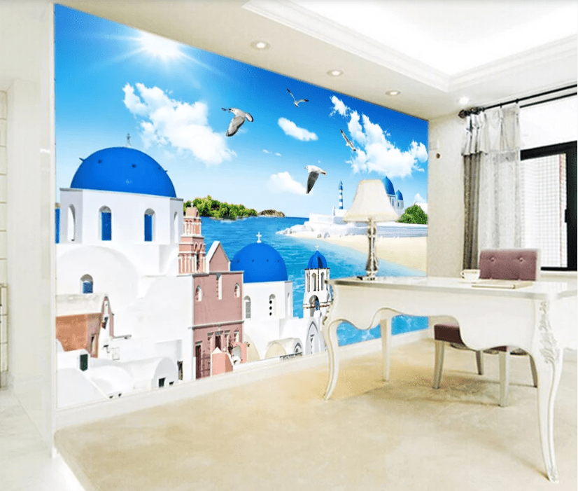 3D Beach Seagull House WC717 Wall Murals Wallpaper AJ Wallpaper 2