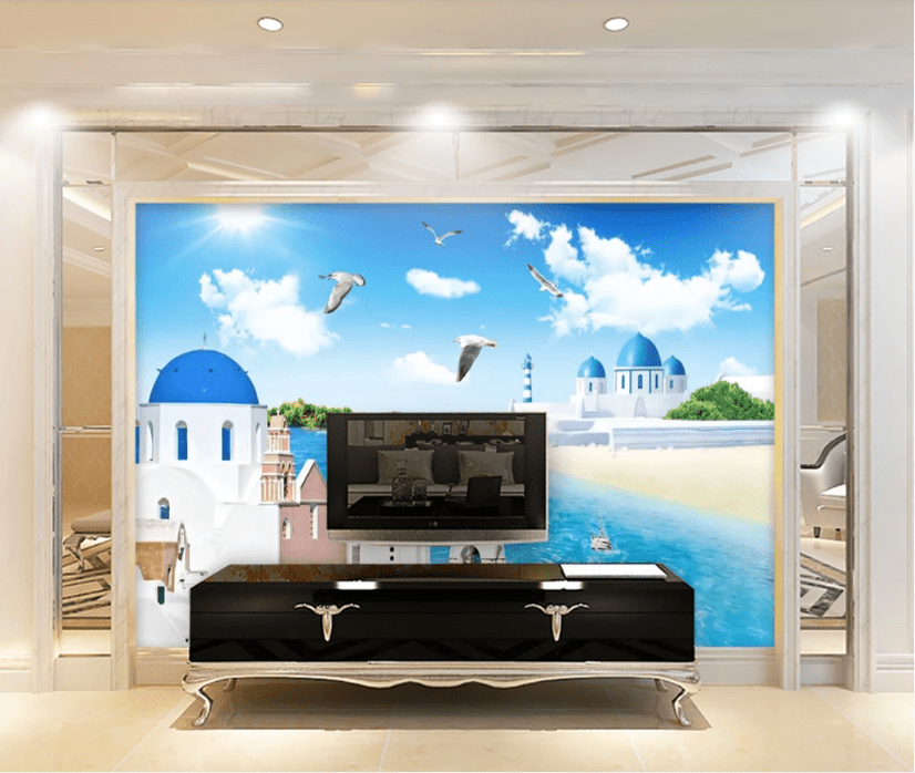 3D Beach Seagull House WC717 Wall Murals Wallpaper AJ Wallpaper 2