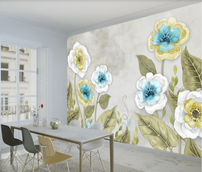 3D Blue Flower Leaf WC716 Wall Murals Wallpaper AJ Wallpaper 2