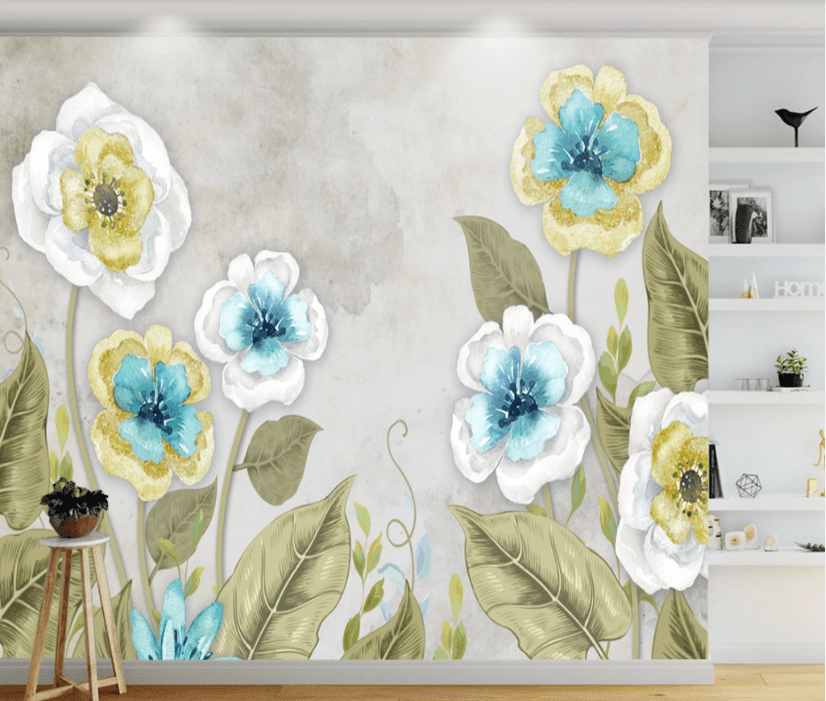 3D Blue Flower Leaf WC716 Wall Murals Wallpaper AJ Wallpaper 2
