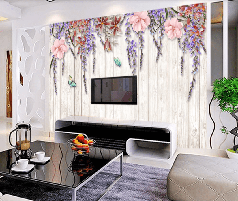 3D Vine Butterfly WC698 Wall Murals Wallpaper AJ Wallpaper 2