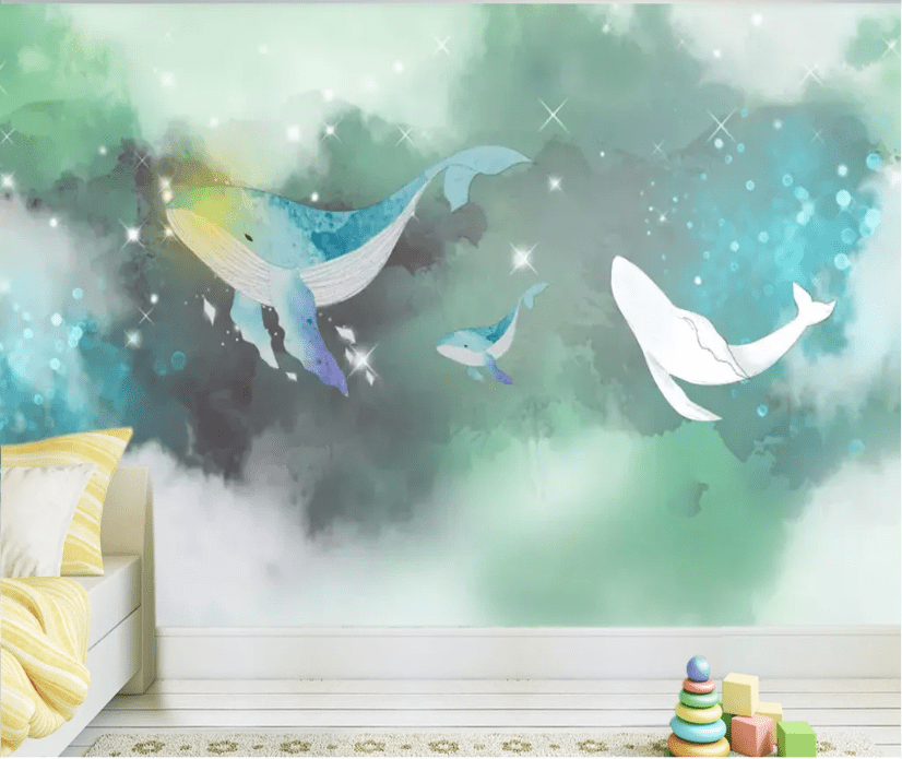 3D Green Whale WC648 Wall Murals Wallpaper AJ Wallpaper 2