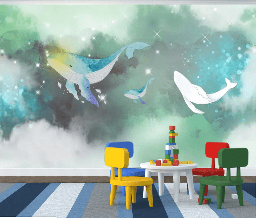 3D Green Whale WC648 Wall Murals Wallpaper AJ Wallpaper 2