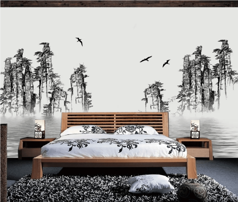 3D Boat Mountain WC575 Wall Murals Wallpaper AJ Wallpaper 2