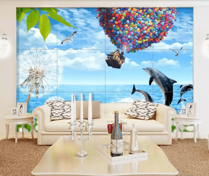 3D Dandelion Dolphin WC514 Wall Murals Wallpaper AJ Wallpaper 2