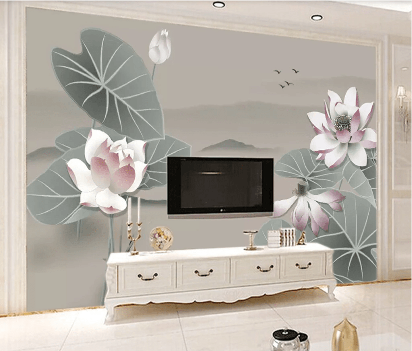 3D Lotus Bird WC497 Wall Murals Wallpaper AJ Wallpaper 2