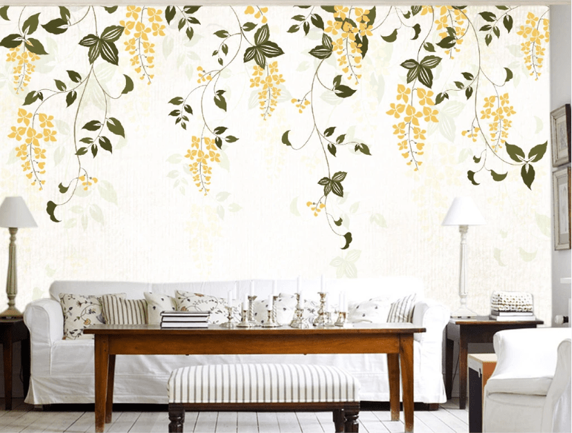 3D Vine Yellow Flower WC484 Wall Murals Wallpaper AJ Wallpaper 2