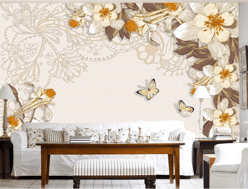 3D Yellow Butterfly WC364 Wall Murals Wallpaper AJ Wallpaper 2