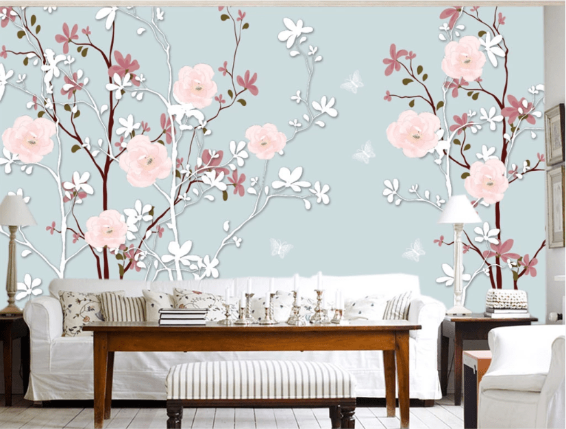 3D Pink Flowers WC308 Wall Murals Wallpaper AJ Wallpaper 2