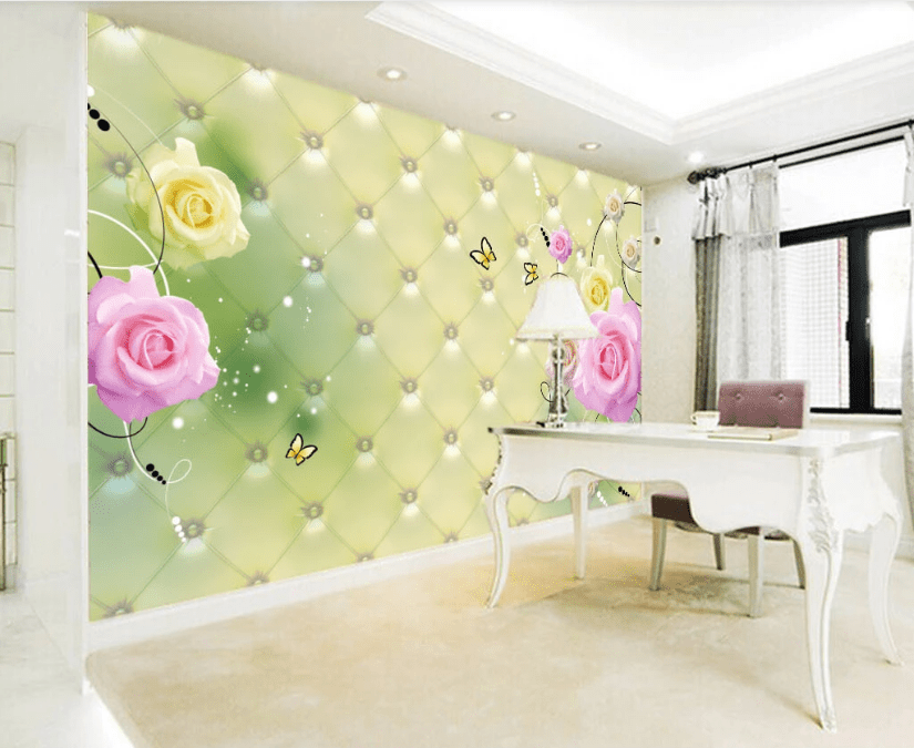 3D Rose Butterfly WC292 Wall Murals Wallpaper AJ Wallpaper 2