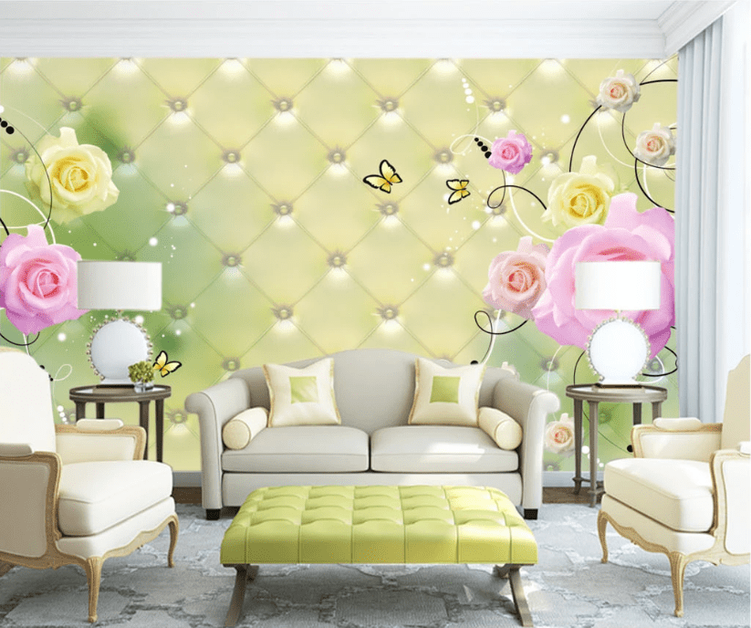 3D Rose Butterfly WC292 Wall Murals Wallpaper AJ Wallpaper 2