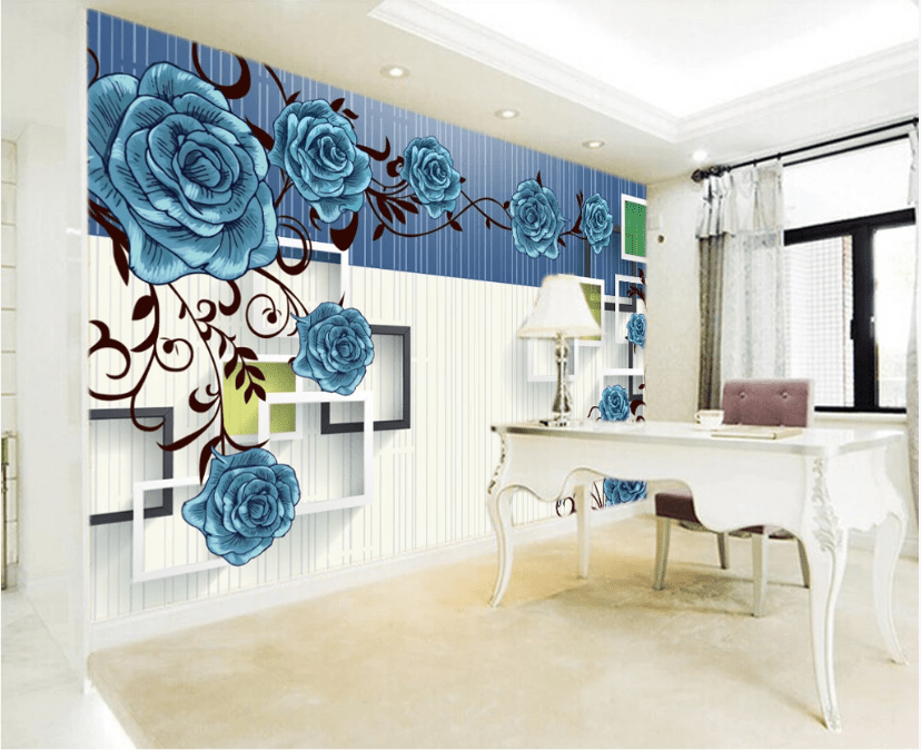 3D Blue Rose Pattern WC263 Wall Murals Wallpaper AJ Wallpaper 2