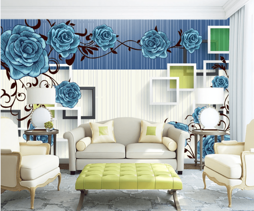 3D Blue Rose Pattern WC263 Wall Murals Wallpaper AJ Wallpaper 2