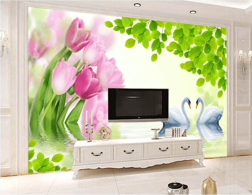 3D Swan Flower WC255 Wall Murals Wallpaper AJ Wallpaper 2
