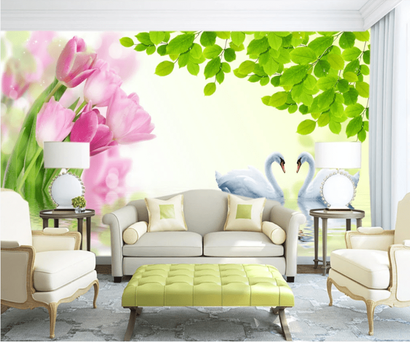 3D Swan Flower WC255 Wall Murals Wallpaper AJ Wallpaper 2