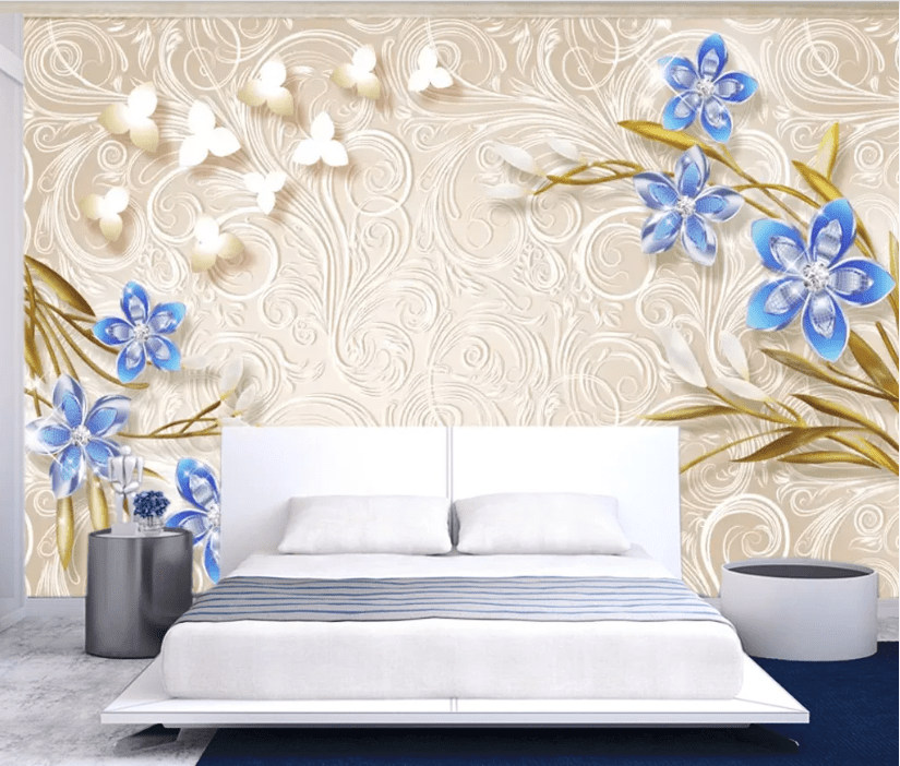 3D Blue Flower WC240 Wall Murals Wallpaper AJ Wallpaper 2