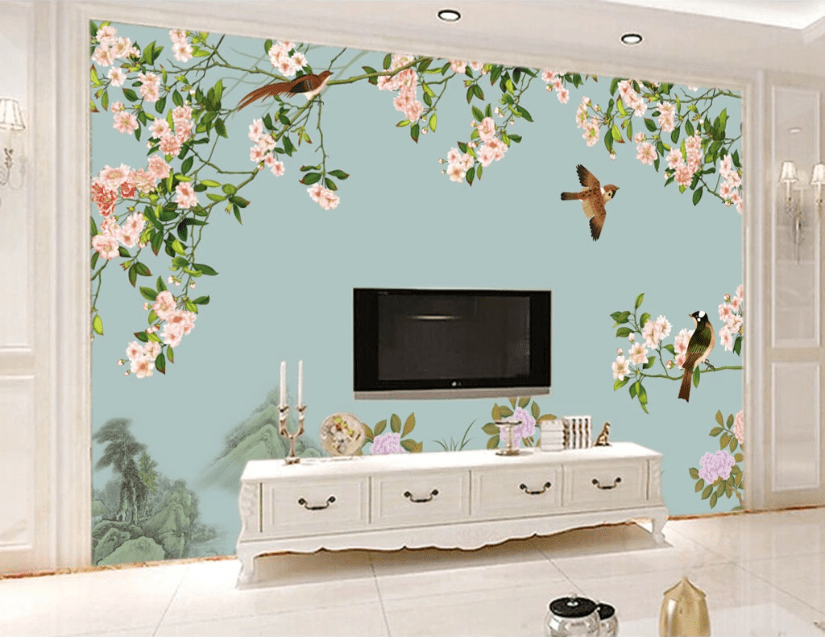 3D Flower Bird WC201 Wall Murals Wallpaper AJ Wallpaper 2