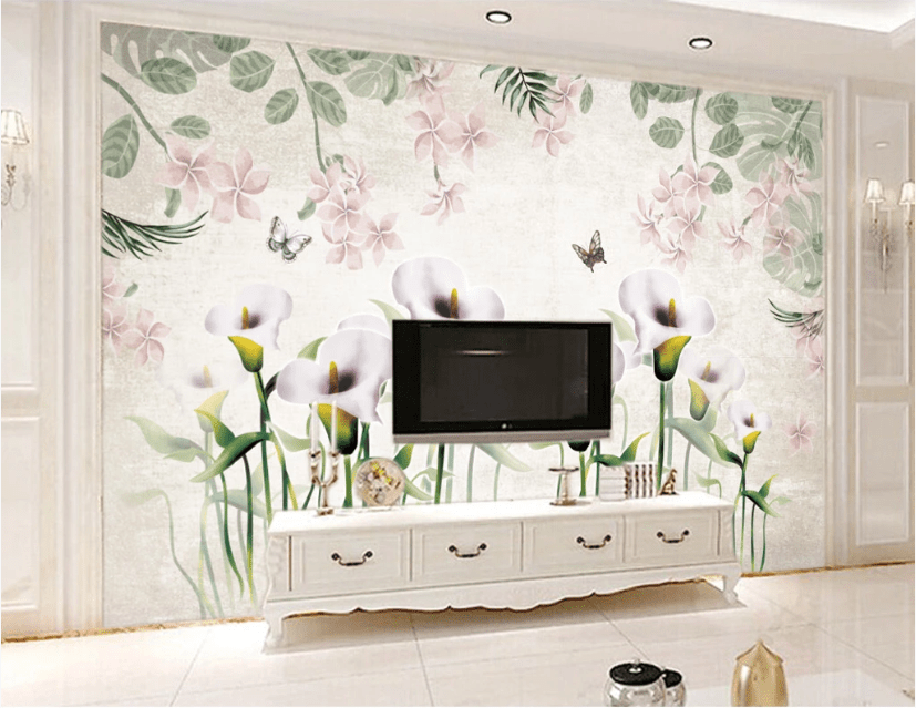 3D Lily Butterfly WC185 Wall Murals Wallpaper AJ Wallpaper 2