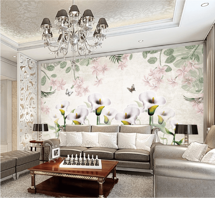 3D Lily Butterfly WC185 Wall Murals Wallpaper AJ Wallpaper 2
