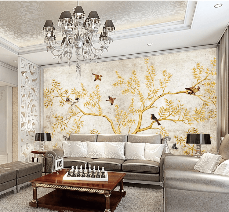 3D Golden Tree Bird WC181 Wall Murals Wallpaper AJ Wallpaper 2