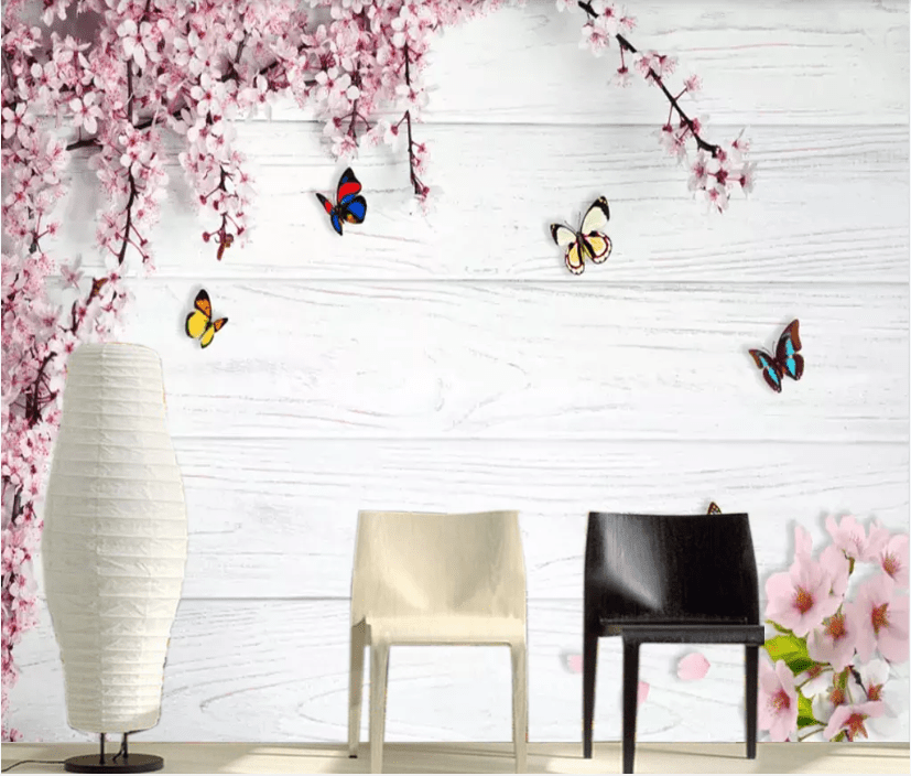 3D Plum Butterfly WC179 Wall Murals Wallpaper AJ Wallpaper 2